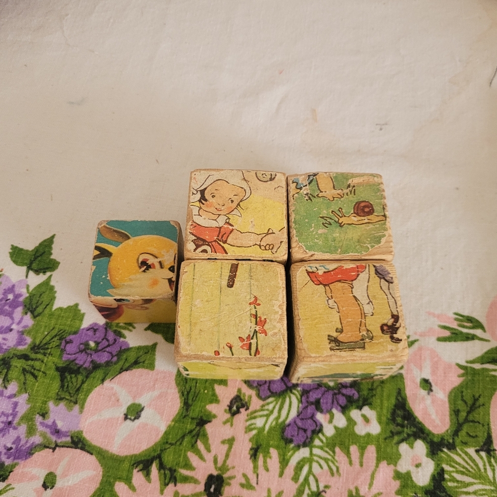 Vintage Wooden Kids Toy Blocks